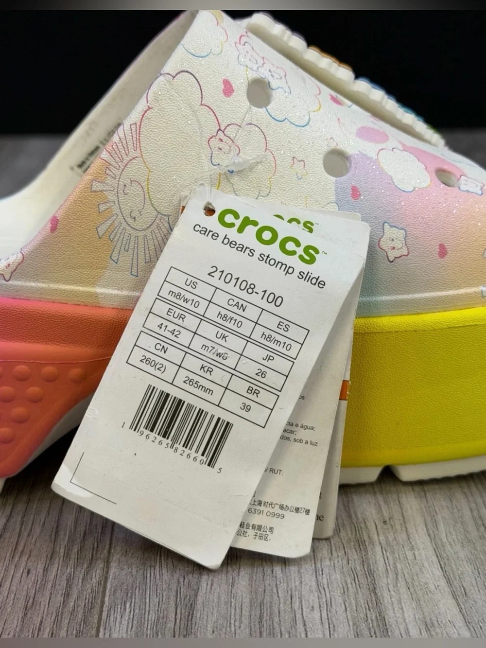 Crocs Care Bears Stomp Slide Platform Sandals Rainbow Pink Womens 10 Mens 8